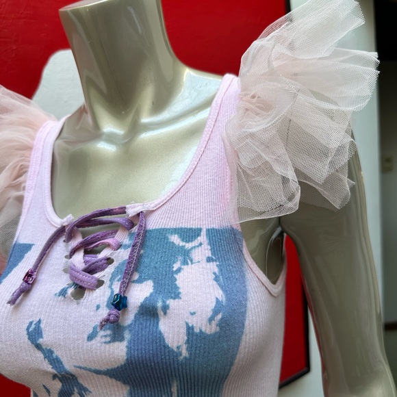 BLONDIE inspired 80s singer distressed rocking ribbed graffiti soft tank top S - Picture 3 of 17